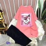 Đồ bộ quần ngố đen áo tay ngắn in hình