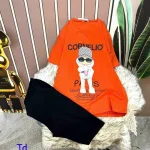 Đồ bộ quần ngố đen áo tay ngắn in hình bé trai đeo kính