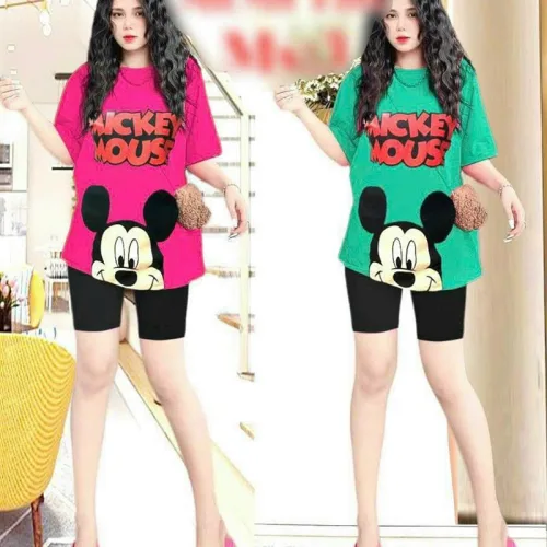 Đồ bộ quần ngố đen áo tay ngắn in hình chuột mickey