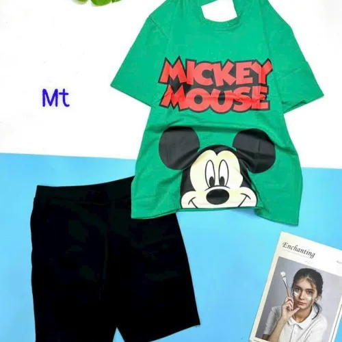 Đồ bộ quần ngố đen áo tay ngắn in hình chuột mickey