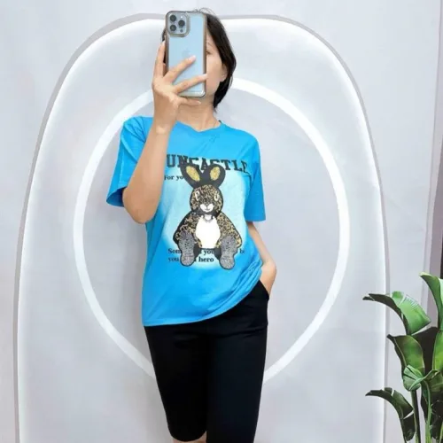 Đồ bộ quần ngố đen áo tay ngắn in hình con thỏ