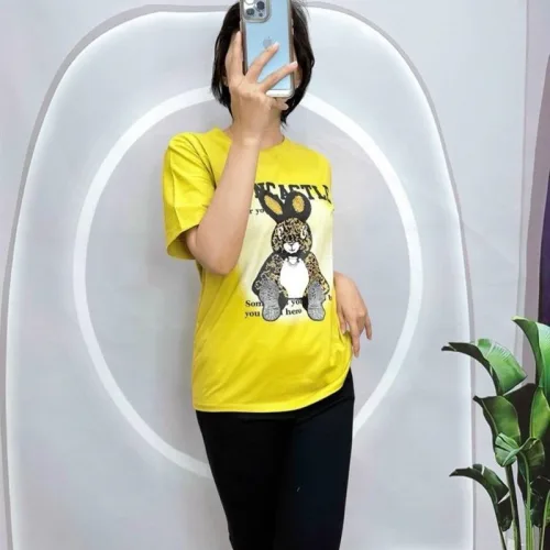 Đồ bộ quần ngố đen áo tay ngắn in hình con thỏ