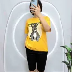 Đồ bộ quần ngố đen áo tay ngắn in hình con thỏ