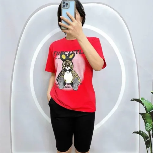 Đồ bộ quần ngố đen áo tay ngắn in hình con thỏ