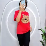 Đồ bộ quần ngố đen áo tay ngắn in hình đầu gấu