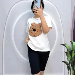 Đồ bộ quần ngố đen áo tay ngắn in hình đầu gấu