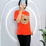 Đồ bộ quần ngố đen áo tay ngắn in hình đầu gấu
