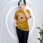 Đồ bộ quần ngố đen áo tay ngắn in hình đầu gấu