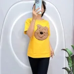 Đồ bộ quần ngố đen áo tay ngắn in hình đầu gấu