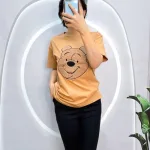 Đồ bộ quần ngố đen áo tay ngắn in hình đầu gấu