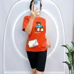 Đồ bộ quần ngố đen áo tay ngắn in hình gấu