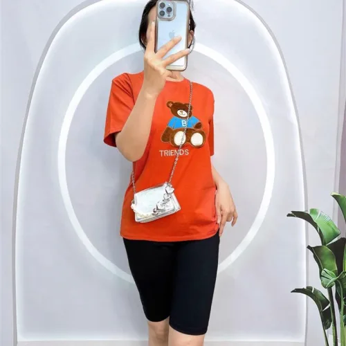 Đồ bộ quần ngố đen áo tay ngắn in hình gấu