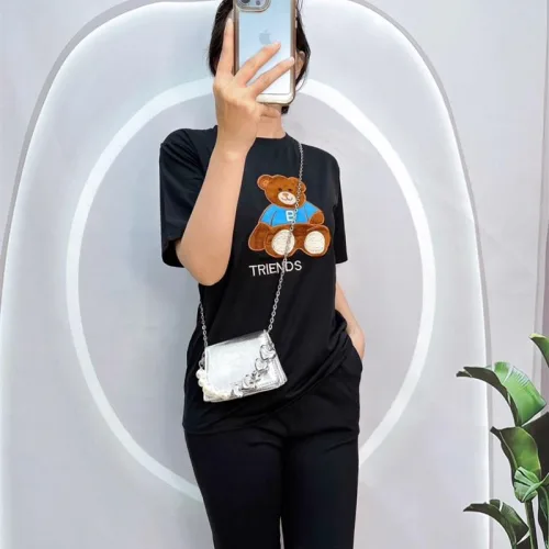 Đồ bộ quần ngố đen áo tay ngắn in hình gấu