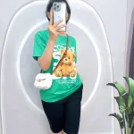 Đồ bộ quần ngố đen áo tay ngắn in hình gấu