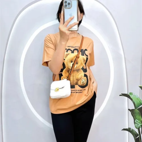 Đồ bộ quần ngố đen áo tay ngắn in hình gấu