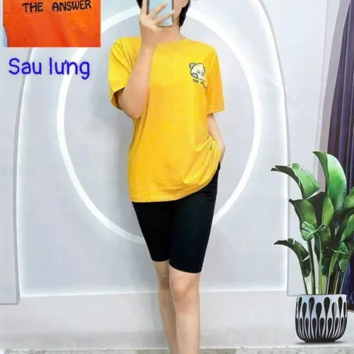 Đồ bộ quần ngố đen áo tay ngắn in hình gấu form rộng