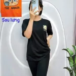 Đồ bộ quần ngố đen áo tay ngắn in hình gấu form rộng