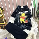 Đồ bộ quần ngố đen áo tay ngắn in hình gấu vàng