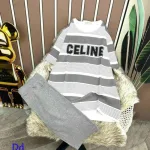 Đồ bộ quần ngố màu áo tay ngắn cổ tròn in chữ celine