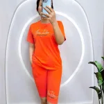 Đồ bộ quần ngố màu áo tay ngắn in chữ