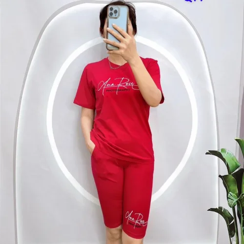 Đồ bộ quần ngố màu áo tay ngắn in chữ