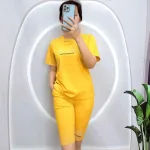 Đồ bộ quần ngố màu áo tay ngắn in chữ