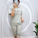 Đồ bộ quần ngố màu áo tay ngắn in chữ