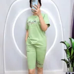 Đồ bộ quần ngố màu áo tay ngắn in chữ