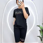 Đồ bộ quần ngố màu áo tay ngắn in chữ