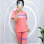 Đồ bộ quần ngố màu áo tay ngắn in chữ