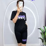 Đồ bộ quần ngố màu áo tay ngắn in chữ