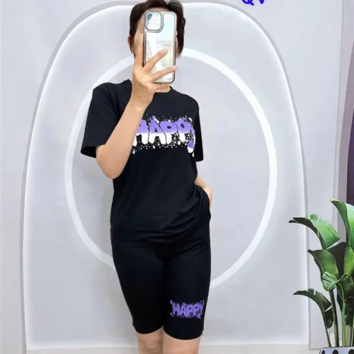 Đồ bộ quần ngố màu áo tay ngắn in chữ