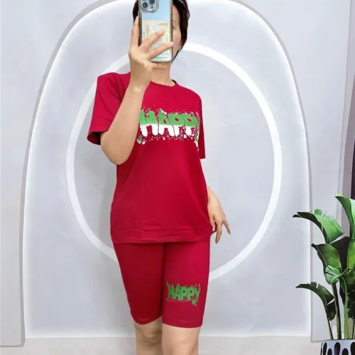 Đồ bộ quần ngố màu áo tay ngắn in chữ
