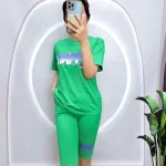 Đồ bộ quần ngố màu áo tay ngắn in chữ