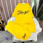 Đồ bộ quần ngố màu áo tay ngắn in chữ