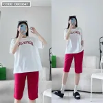 Đồ bộ quần ngố màu áo tay ngắn in chữ