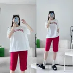 Đồ bộ quần ngố màu áo tay ngắn in chữ