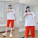 Đồ bộ quần ngố màu áo tay ngắn in chữ
