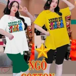 Đồ bộ quần ngố màu áo tay ngắn in chữ