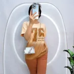 Đồ bộ quần ngố màu áo tay ngắn in chữ 76