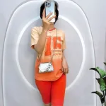 Đồ bộ quần ngố màu áo tay ngắn in chữ 76