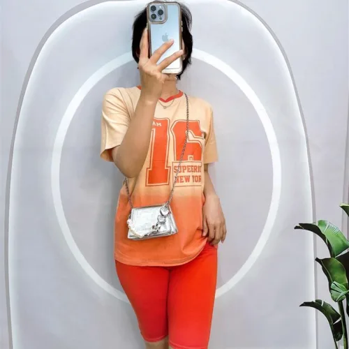 Đồ bộ quần ngố màu áo tay ngắn in chữ 76