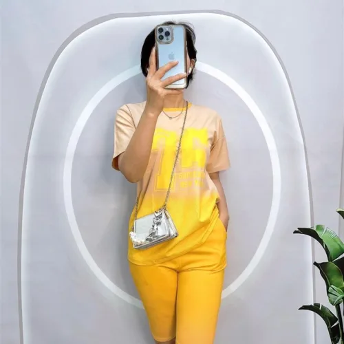 Đồ bộ quần ngố màu áo tay ngắn in chữ 76