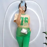 Đồ bộ quần ngố màu áo tay ngắn in chữ 76