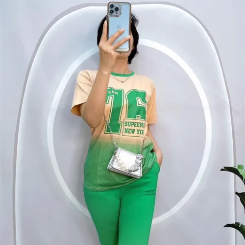 Đồ bộ quần ngố màu áo tay ngắn in chữ 76