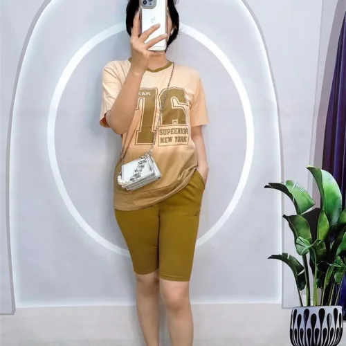 Đồ bộ quần ngố màu áo tay ngắn in chữ 76