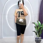 Đồ bộ quần ngố màu áo tay ngắn in chữ 76