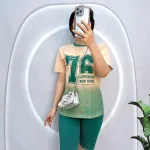Đồ bộ quần ngố màu áo tay ngắn in chữ 76