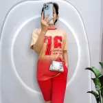 Đồ bộ quần ngố màu áo tay ngắn in chữ 76