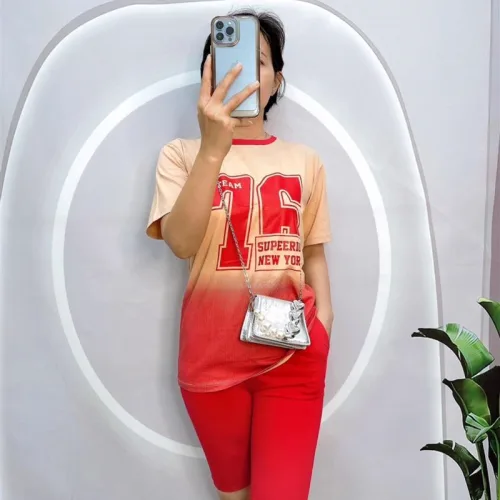 Đồ bộ quần ngố màu áo tay ngắn in chữ 76